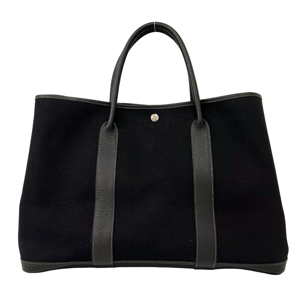 HERMES Garden Party MM Toile Officier Negonda Handbag Tote Bag Black 15-10